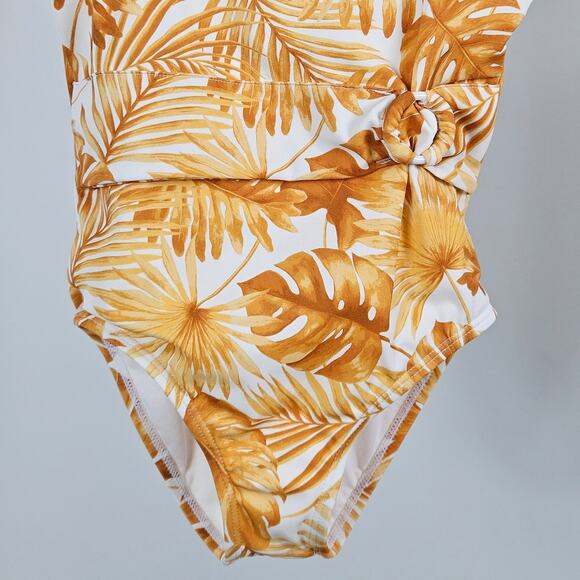 Janie and Jack Yellow One Piece Swimsuit Tropical Palm Bathing Suit | Girl's 6 - Picture 10 of 16